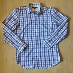 Banana Republic Non-Iron Tailored Slim Blue and White Plaid Button-Down Shirt